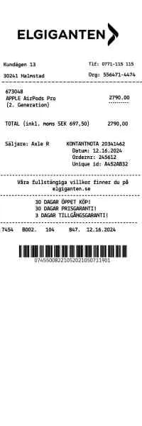 Elgiganten Receipt