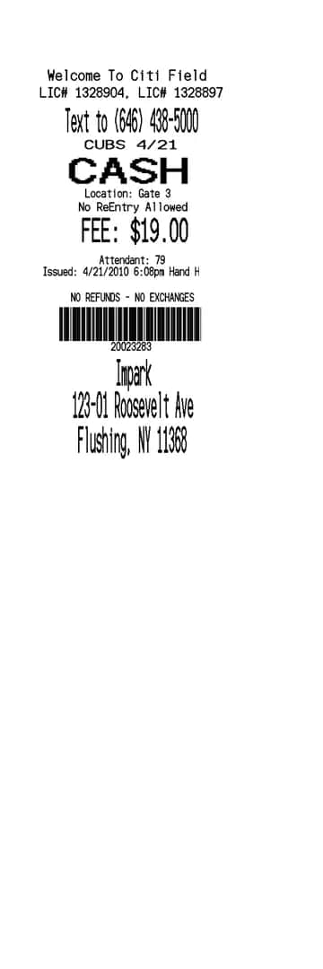 Event Parking Receipt