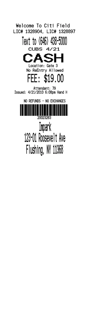 Event Parking Receipt