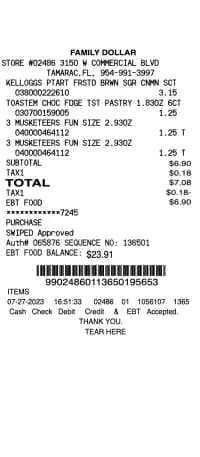 Family Dollar Receipt