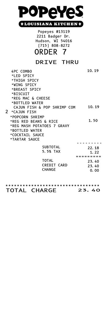 Fast Food Chicken Receipt