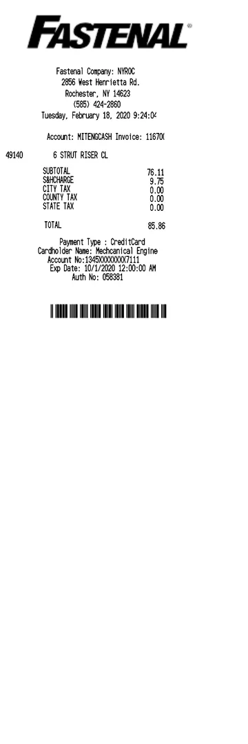 Fastenal Receipt