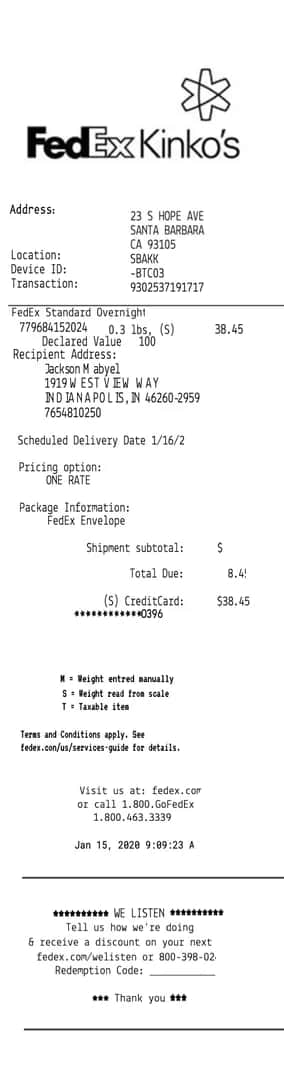 FedEx Office Shipping Receipt