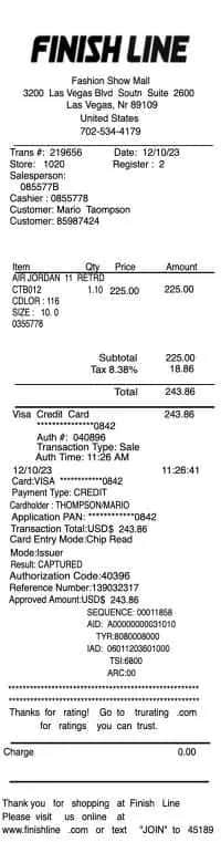 Finish Line Receipt 24