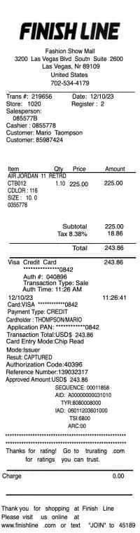 Finish Line Receipt 24