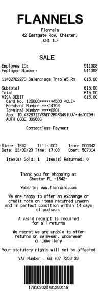 Flannels Receipt
