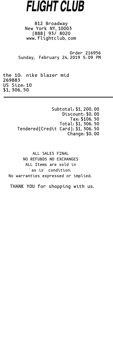 Flightclub Receipt