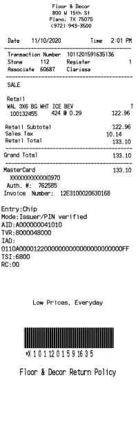 Floor Decor Receipt