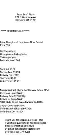 Florist Receipt Flowers