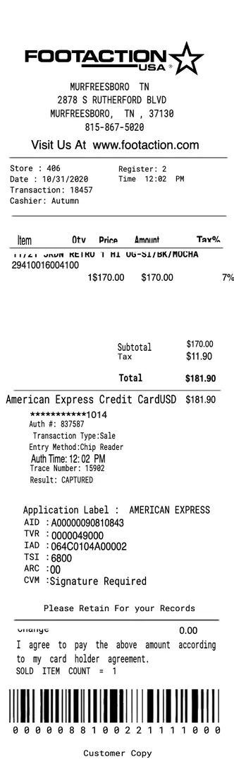 FootAction Receipt