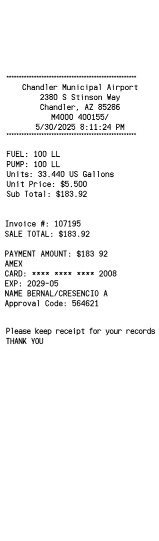Fuel Receipt Gas Station