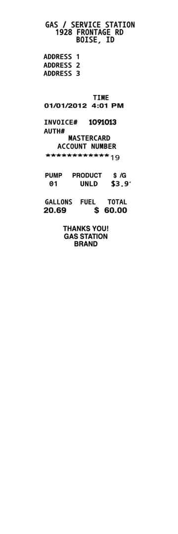Gas Fuel Receipt