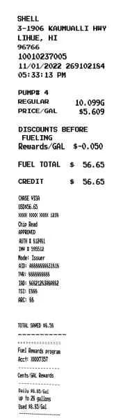 Gas Shell Receipt