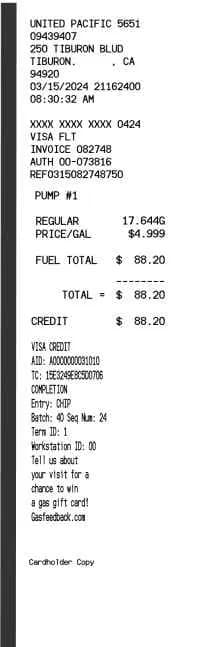 Gas Station Receipt Fuel