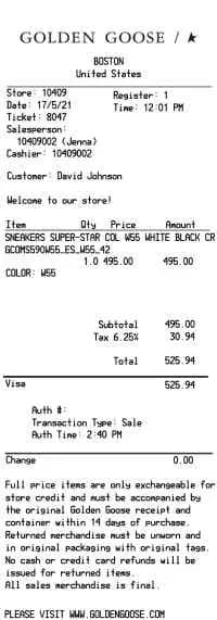 Golden Goose Receipt