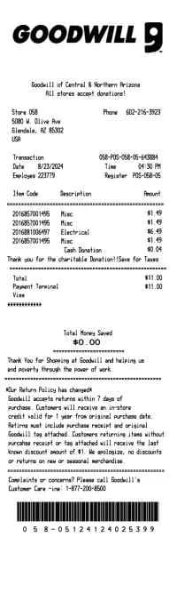 Goodwill Receipt