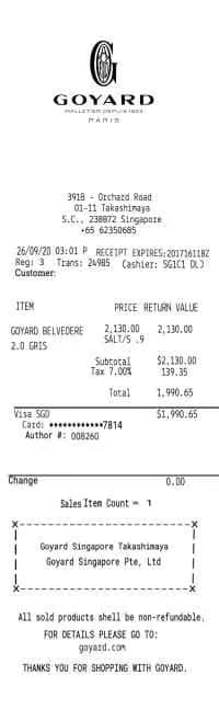 Goyard Receipt