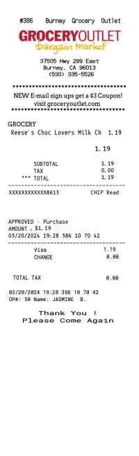 Grocery Outlet Receipt