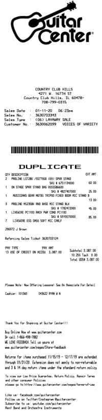 Guitar Center Receipt 2