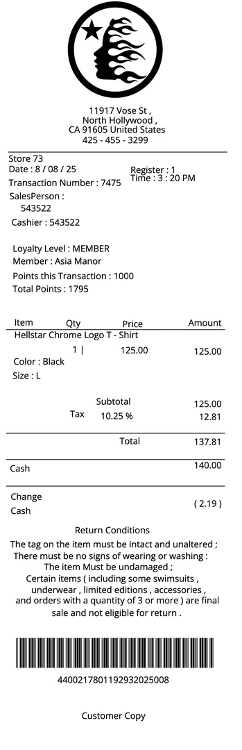 Hellstar Receipt