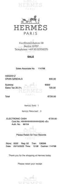 Hermes Receipt