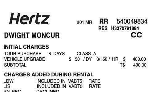 Hertz Rental Car Receipt