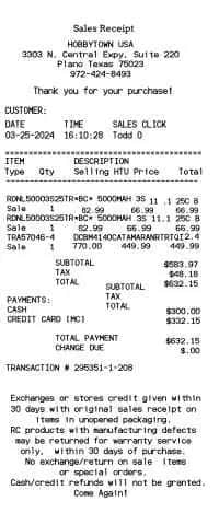 Hobbytown Receipt