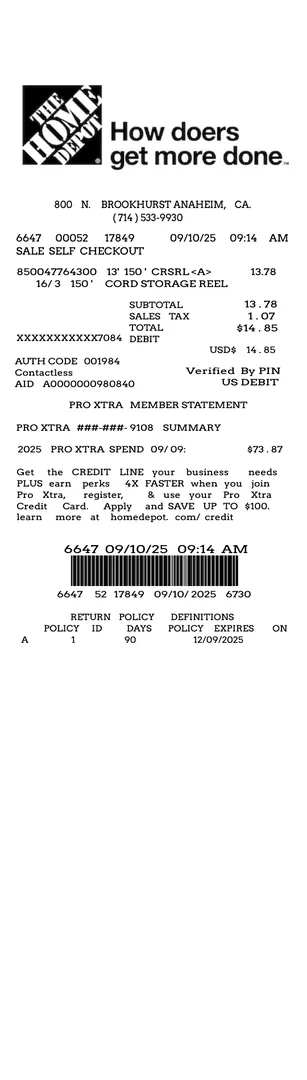 Home Depot Pro Receipt Web