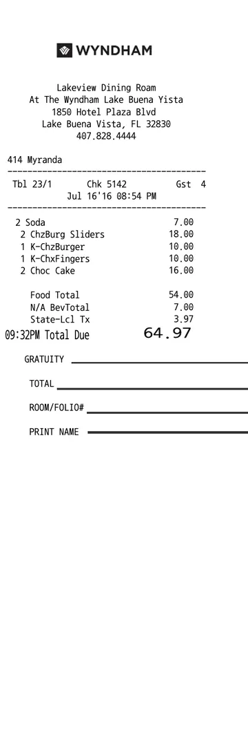 Hotel Receipt - Wyndham