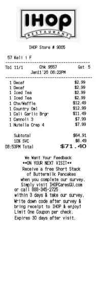 IHOP Receipt