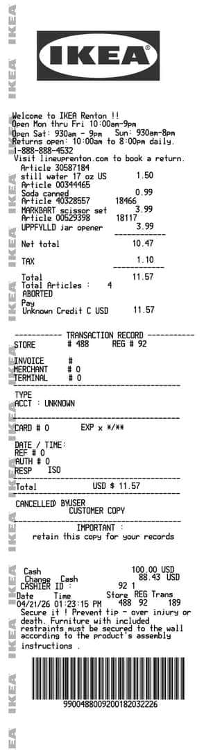 IKEA Receipt