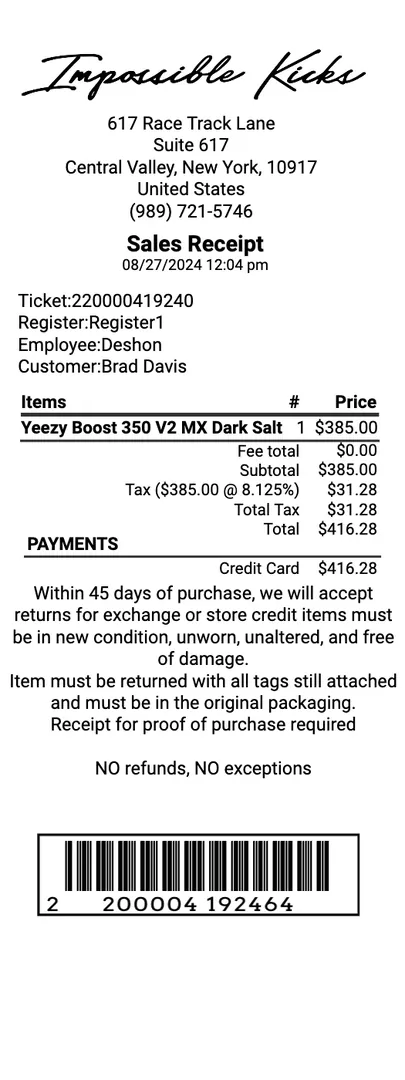 Impossible Kicks Receipt