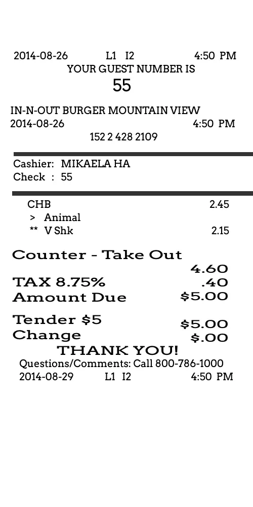 In-N-Out Receipt