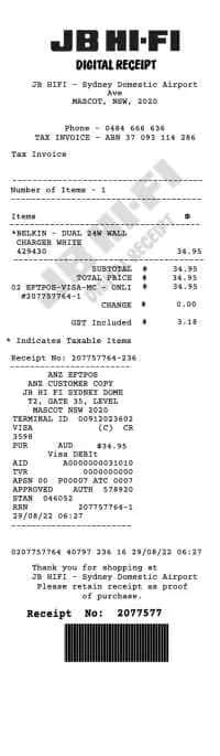 JB Hi-Fi Receipt