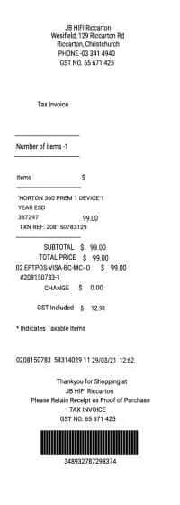 JB Hi-Fi Receipt Template2