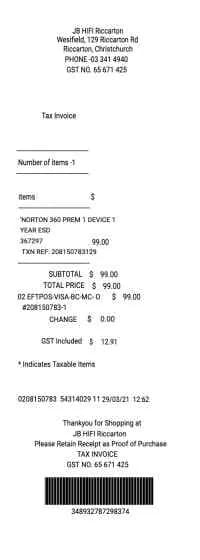 JB Hi-Fi Receipt Template2