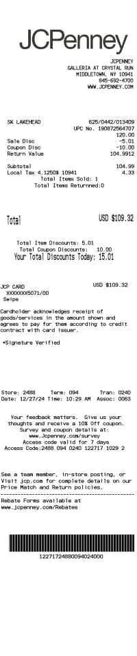JCPenney Receipt