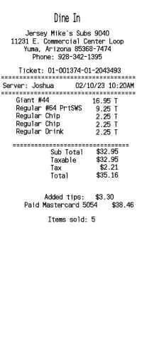 Jersey Mikes Receipt
