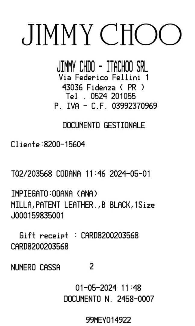 Jimmy Choo Receipt