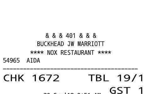 JW Marriott Receipt