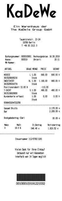 KaDeWe Receipt