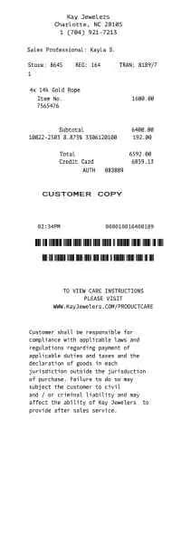 Kay Jewelers Receipt