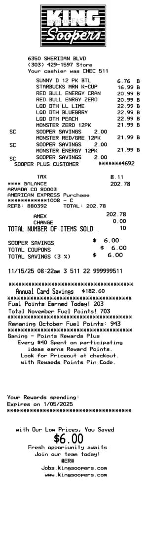 King Soopers Receipt
