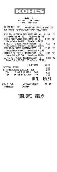 Kohls Receipt