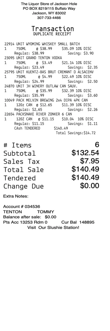 Liquor Store Receipt