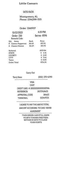 Little Caesars Receipt