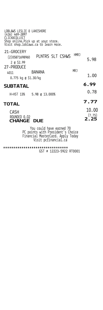 Loblaws Receipt