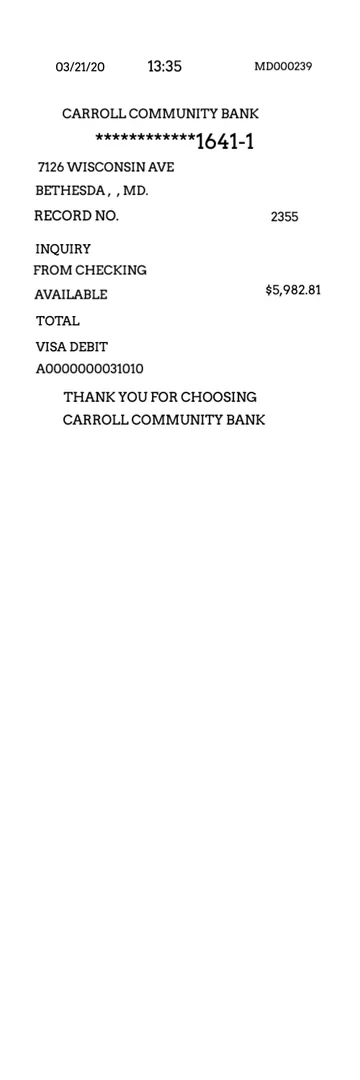 Local Bank Receipt