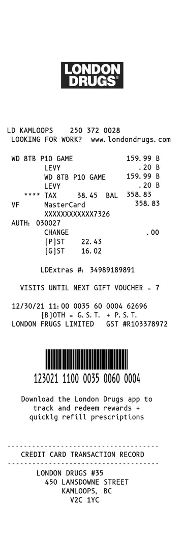 London Drug Receipt