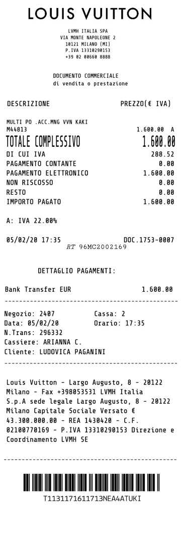 Louis Vuitton Euro Receipt